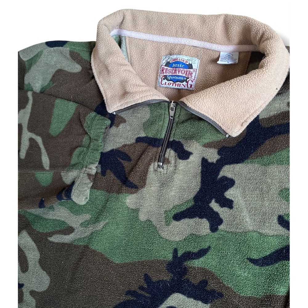 Vtg Unbiased Basic Reservoir Sportswear Mens Camo Fleece Quarter Zip Pullover XL